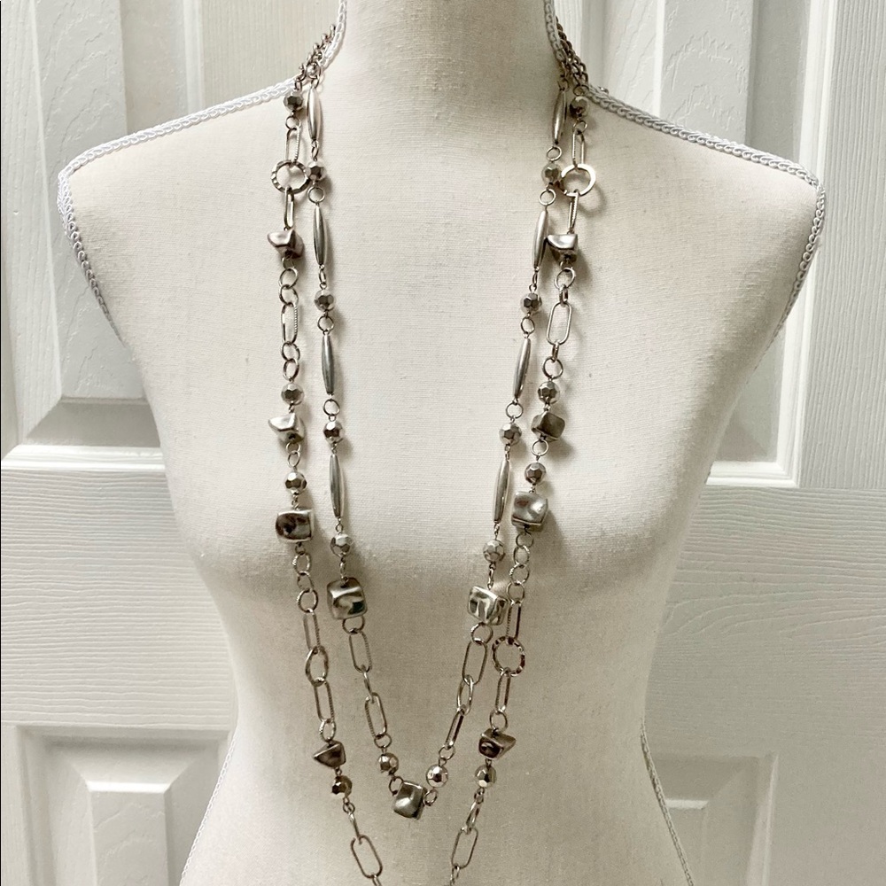 Chico’s Chunky Double Strand Silver Bead Necklace